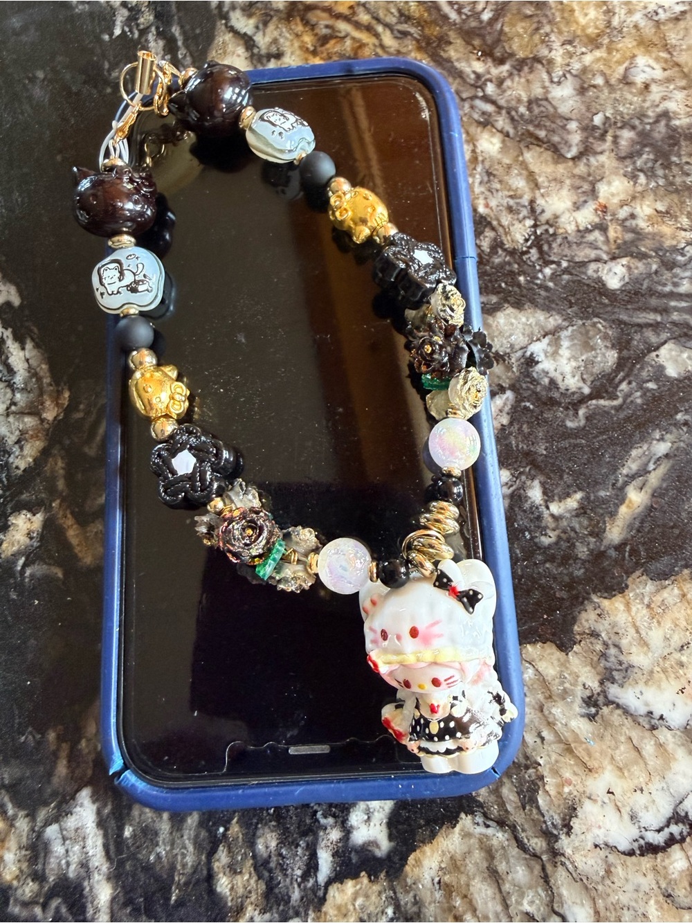 Cute Hello Kitty Charm Beaded Phone Strap - Multicolor